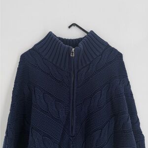 Staud Hampton Half Zip Chunky Cable Knit Color-block Sweater In Navy Ivory